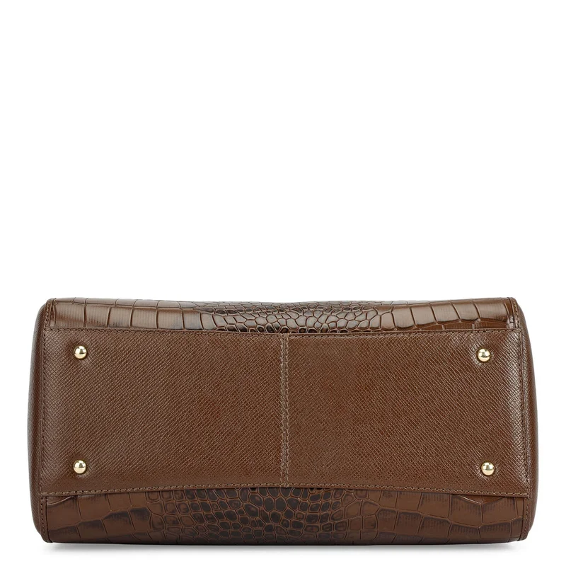 Da Milano Walnut Medium Croco Leather Satchel - Walnut for Women | Best Price UAE